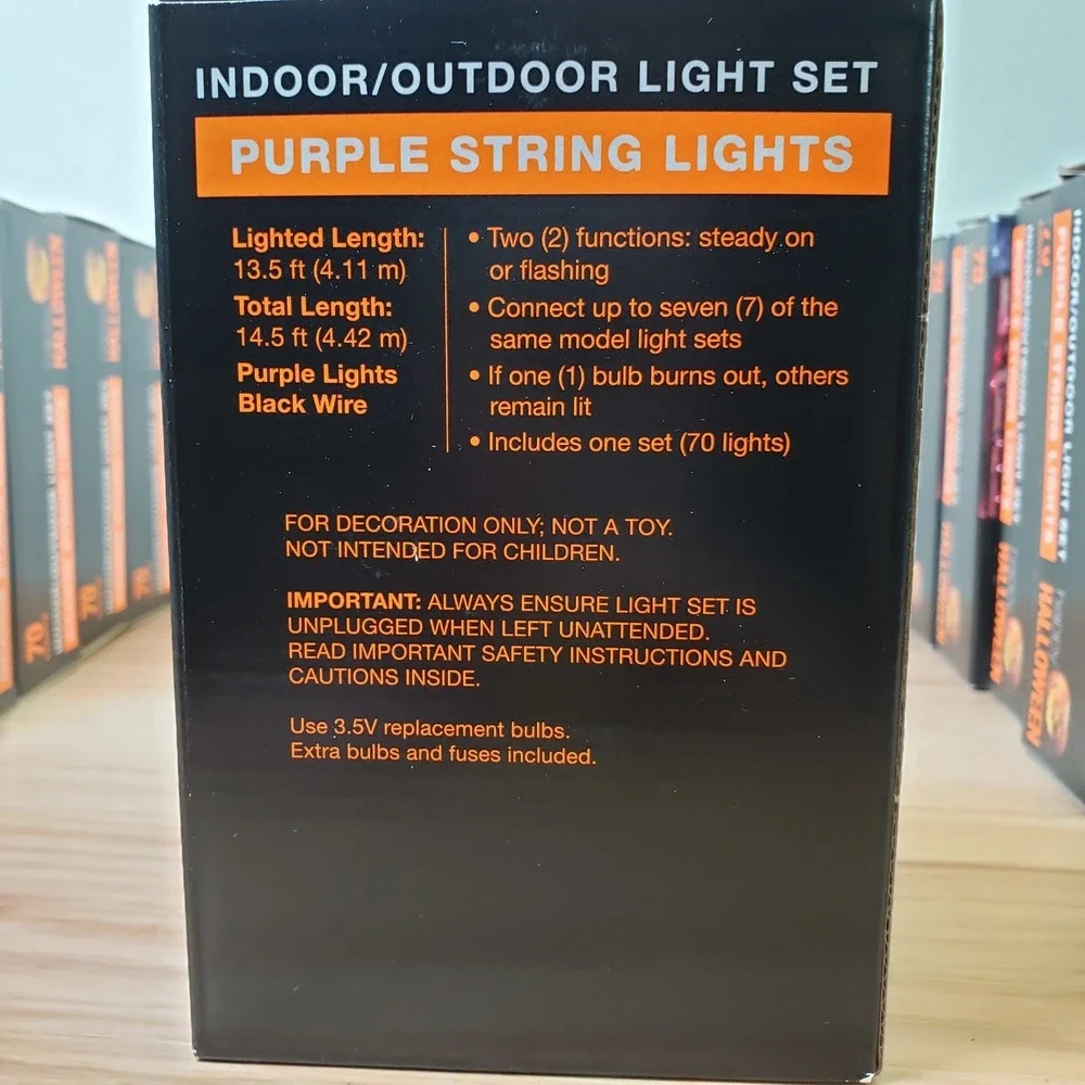 Halloween Indoor Outdoor String Lights Black Purple Solid Or Flashing Decor NEW